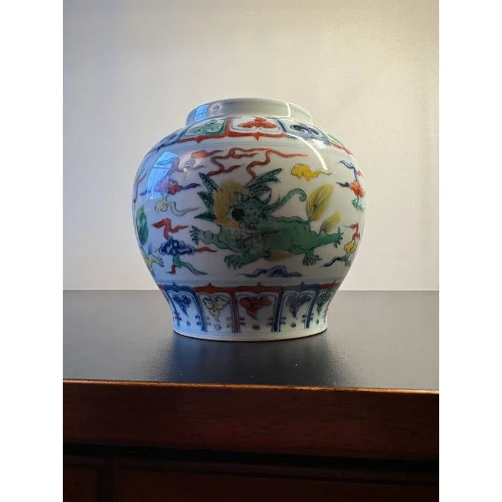 Chinese Doucai Jar Dragon Lotus Chenghua Six Character Mark Porcelain